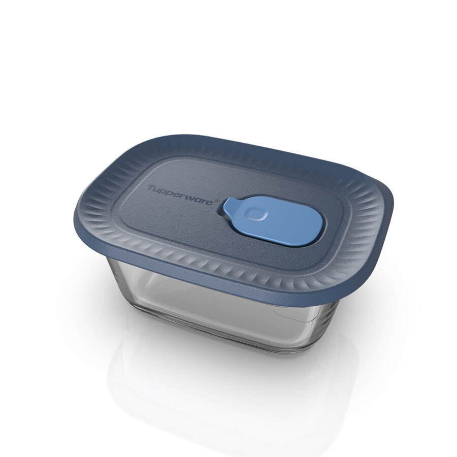 tupperware voila glas-vorratsdose rechteckig mini dunkelgrau und blau deckel