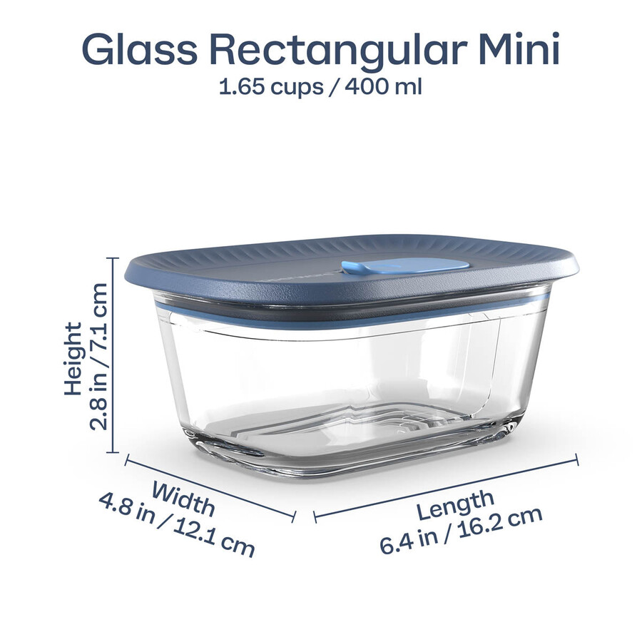 tupperware voila glas-vorratsdose rechteckig mini dunkelgrau und blau deckel