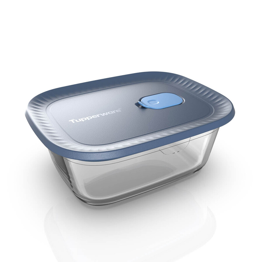 tupperware voila glas-vorratsdose rechteckig mittelgroß dunkelgrau und blau deckel