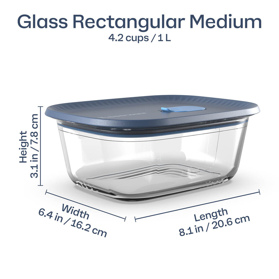 tupperware voila glas-vorratsdose rechteckig mittelgroß dunkelgrau und blau deckel