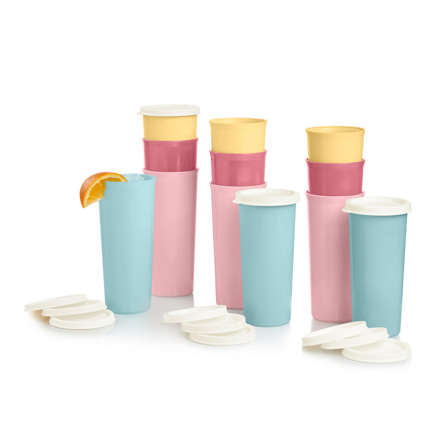 vintage-trinkbecher 470 ml gelb blau rosa